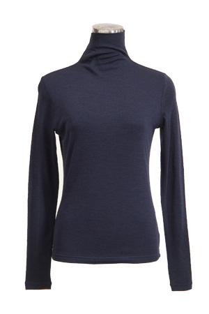 ウール　ボイル　ガーゼＷＶＧ−40　ラッチドネック（立ち衿）長袖二重　裾ステッチなし　ミッドナイトブルー　（濃紺）