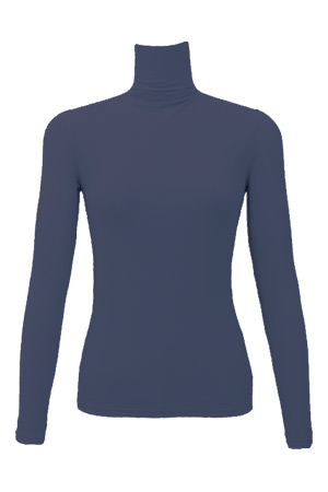 ウール　ボイル　ガーゼＷＶＧ−40　ラッチドネック（立ち衿）長袖二重　裾ステッチなし　アイアンブルー　（鉄色）